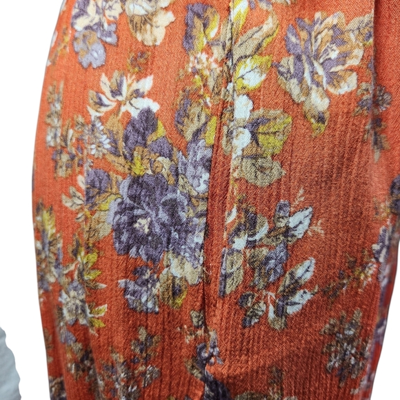 American Eagle Outfitters Orange Floral Mini Dress Off Shoulder XS Boho Pockets - Picture 9 of 14